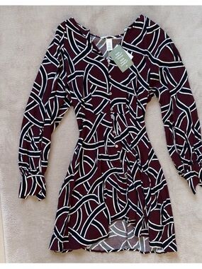H&M Burgundy Patterned Button-Front Dress, XS